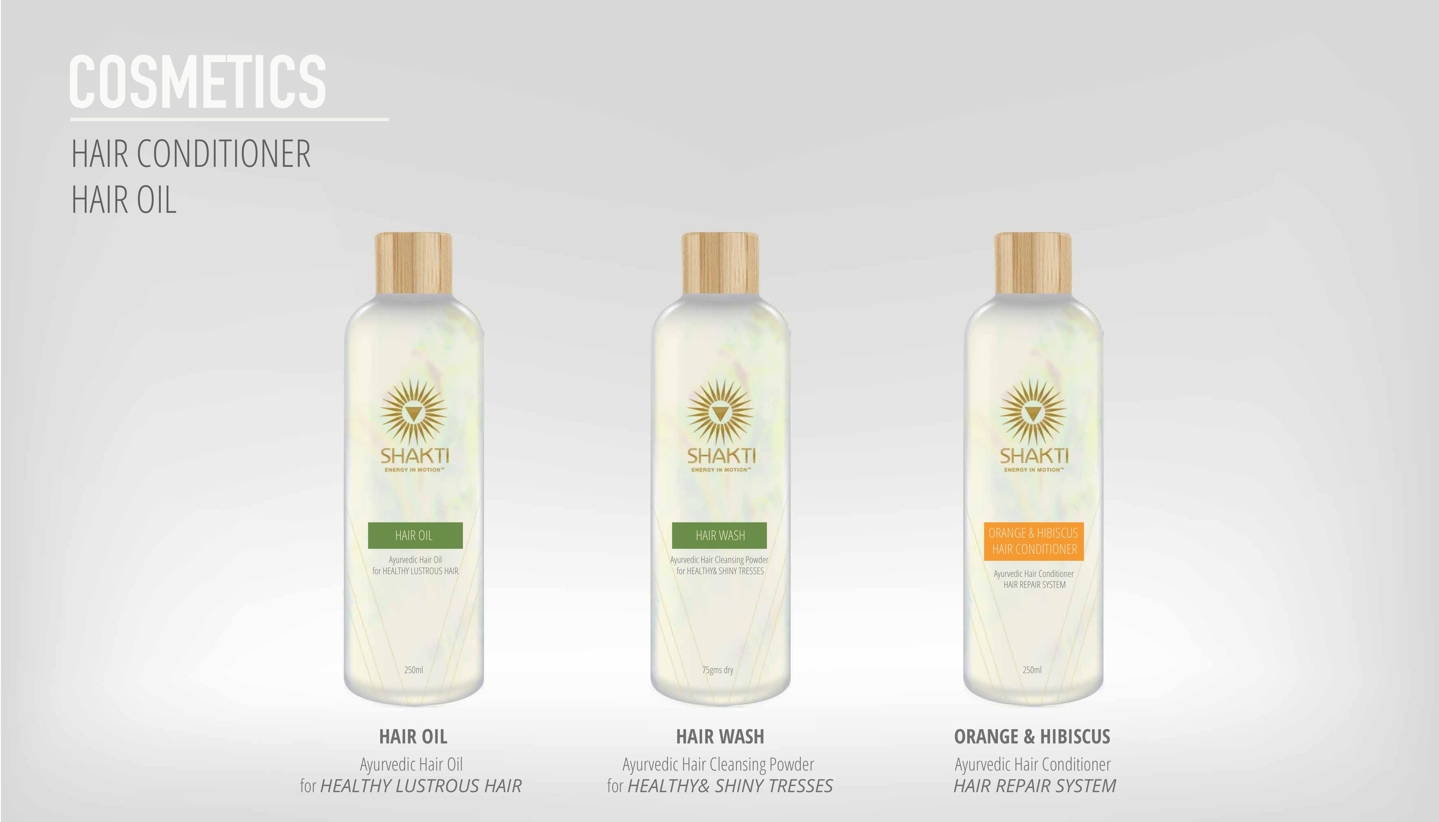 Shakti Hair Oil, Hair Wash cleansing powder and Orange & Hibiscus Hair Conditioner