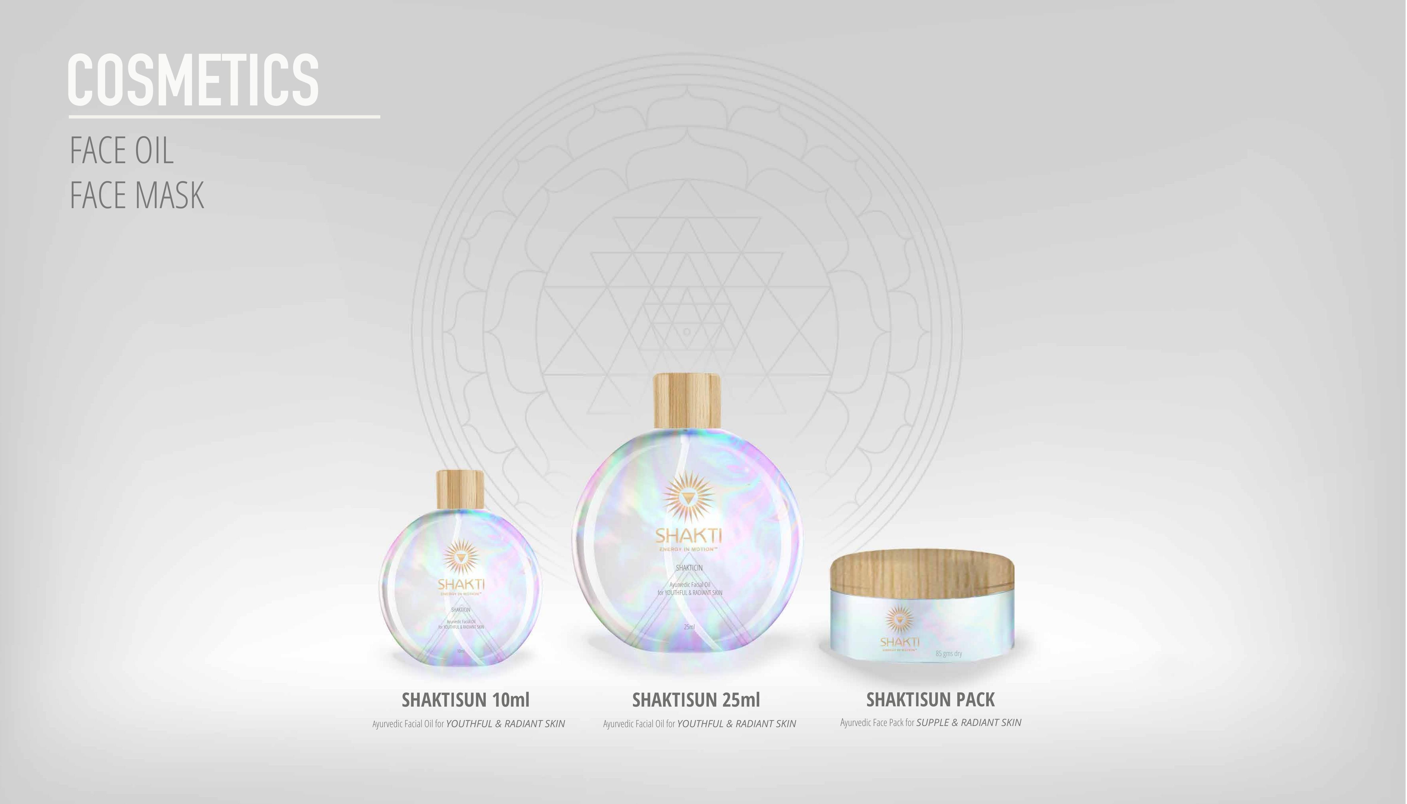 Shakti Shaktisun facial oils 10ml and 25ml, with Shaktisun Pack face mask