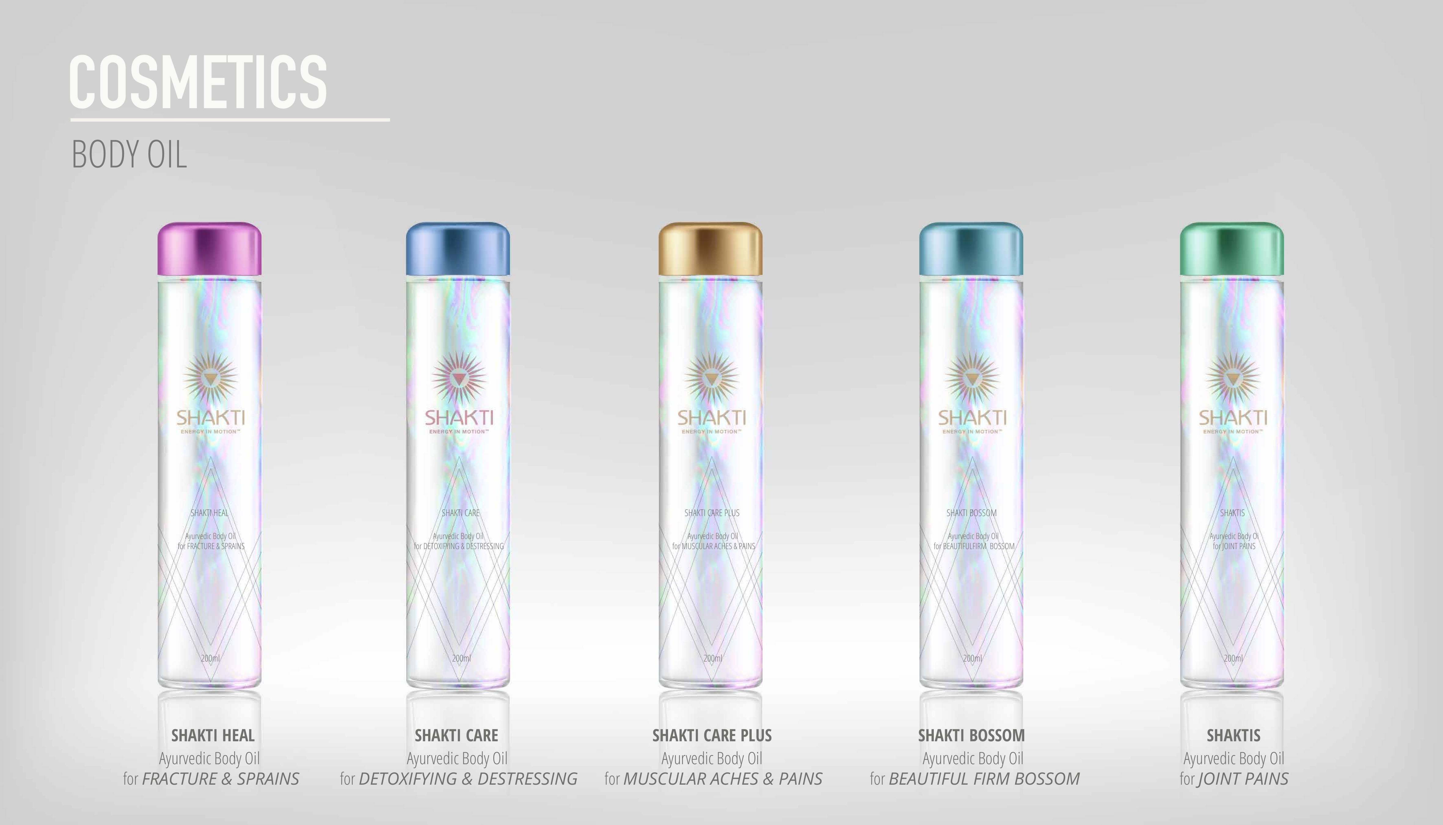 Shakti Heal, Care, Care Plus, Bossom and Shaktis Ayurvedic body oils