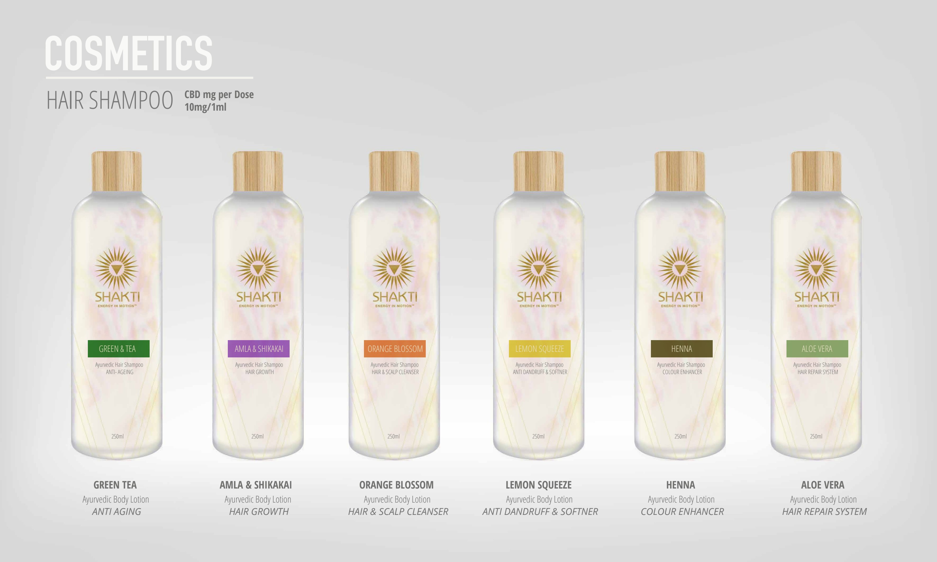 Shakti Ayurvedic hair shampoo collection — Green Tea, Amla & Shikakai, Orange Blossom, Lemon Squeeze, Henna and Aloe Vera